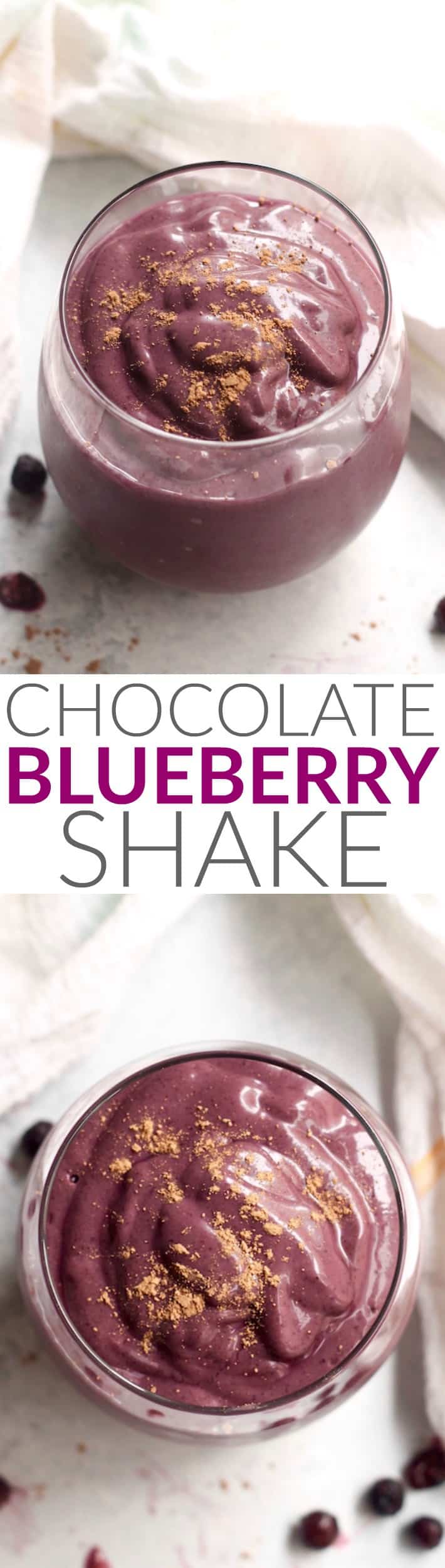 This Creamy Chocolate Blueberry Shake is decadent, packed with superfoods, and totally naturally sweetened! Enjoy it for breakfast topped with granola or as an afternoon snack. Vegan and gluten-free.