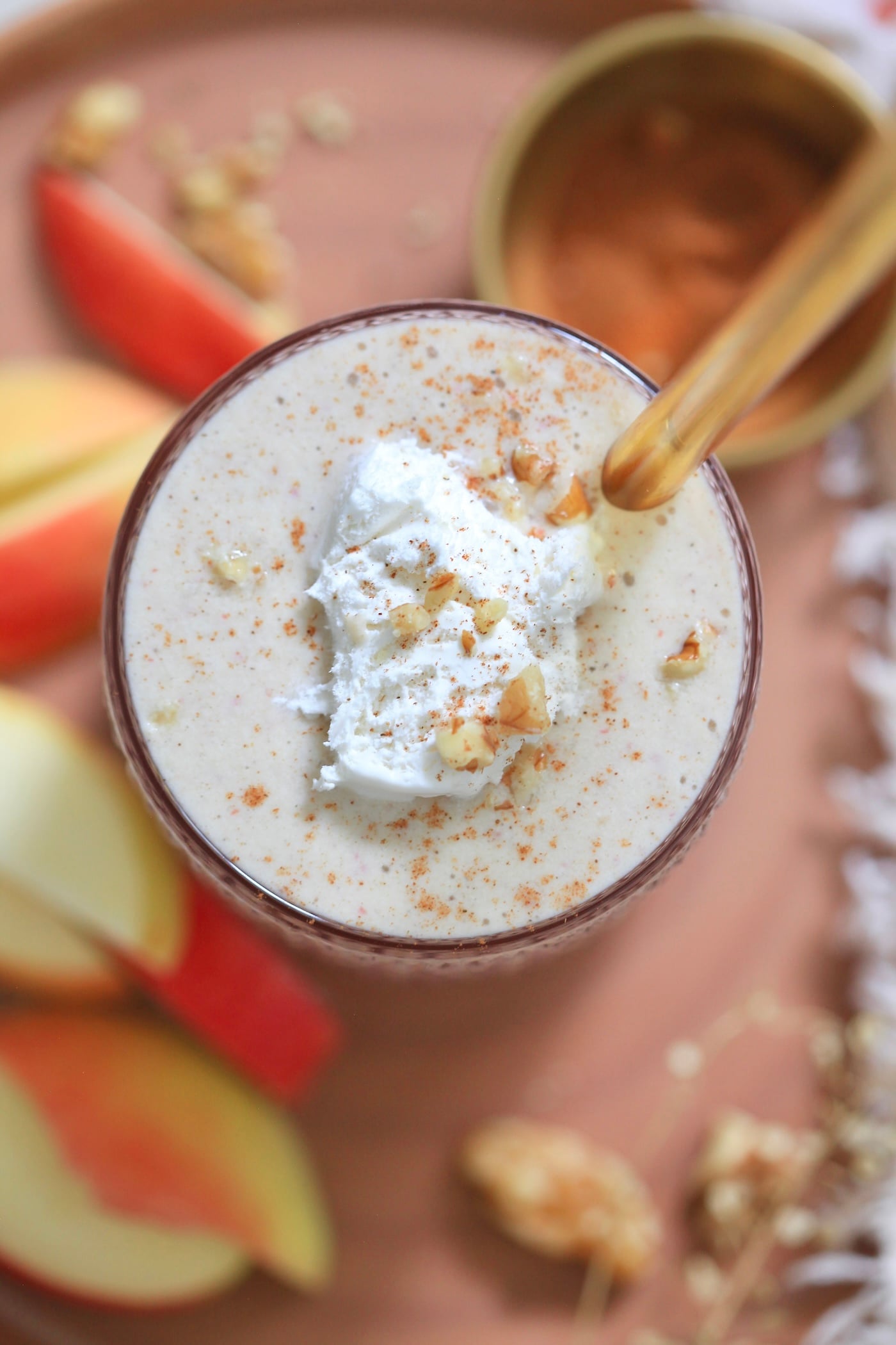 overhead view of apple smoothie
