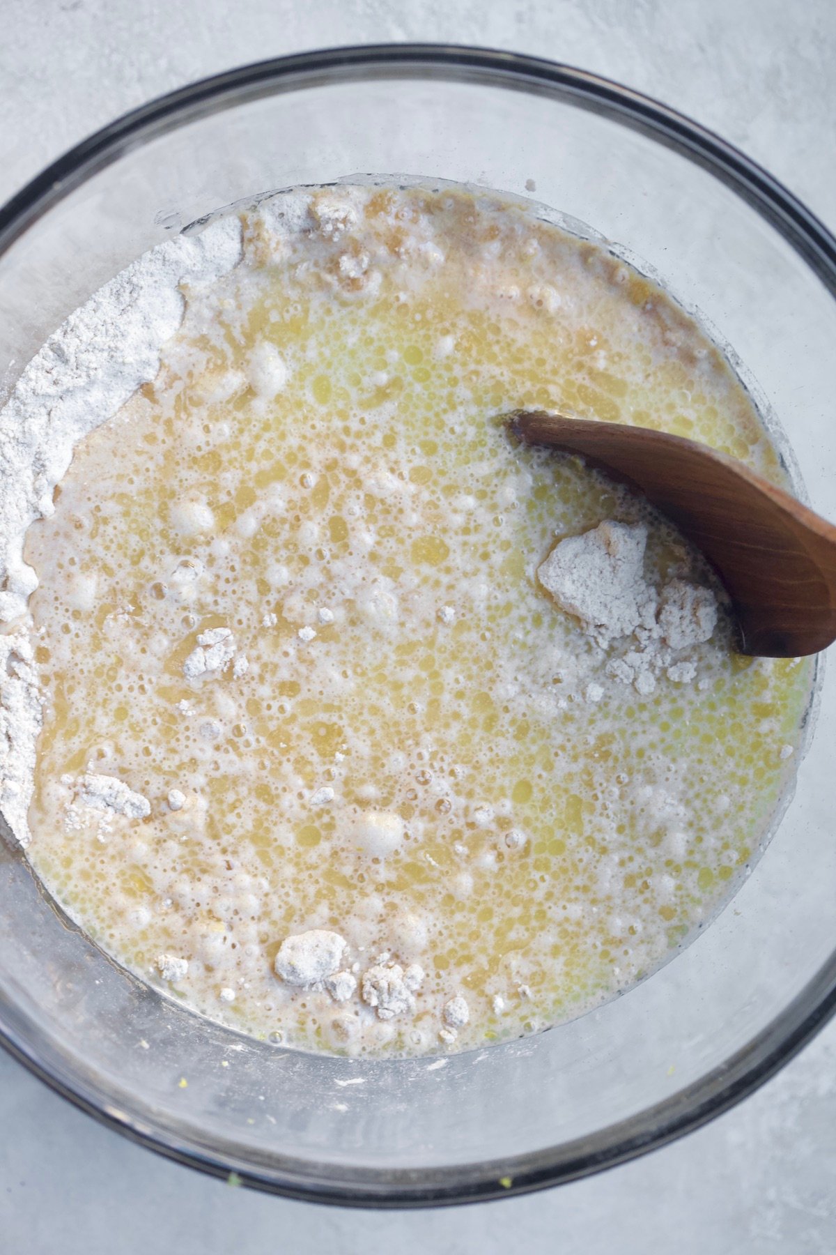 adding wet to dry ingredients