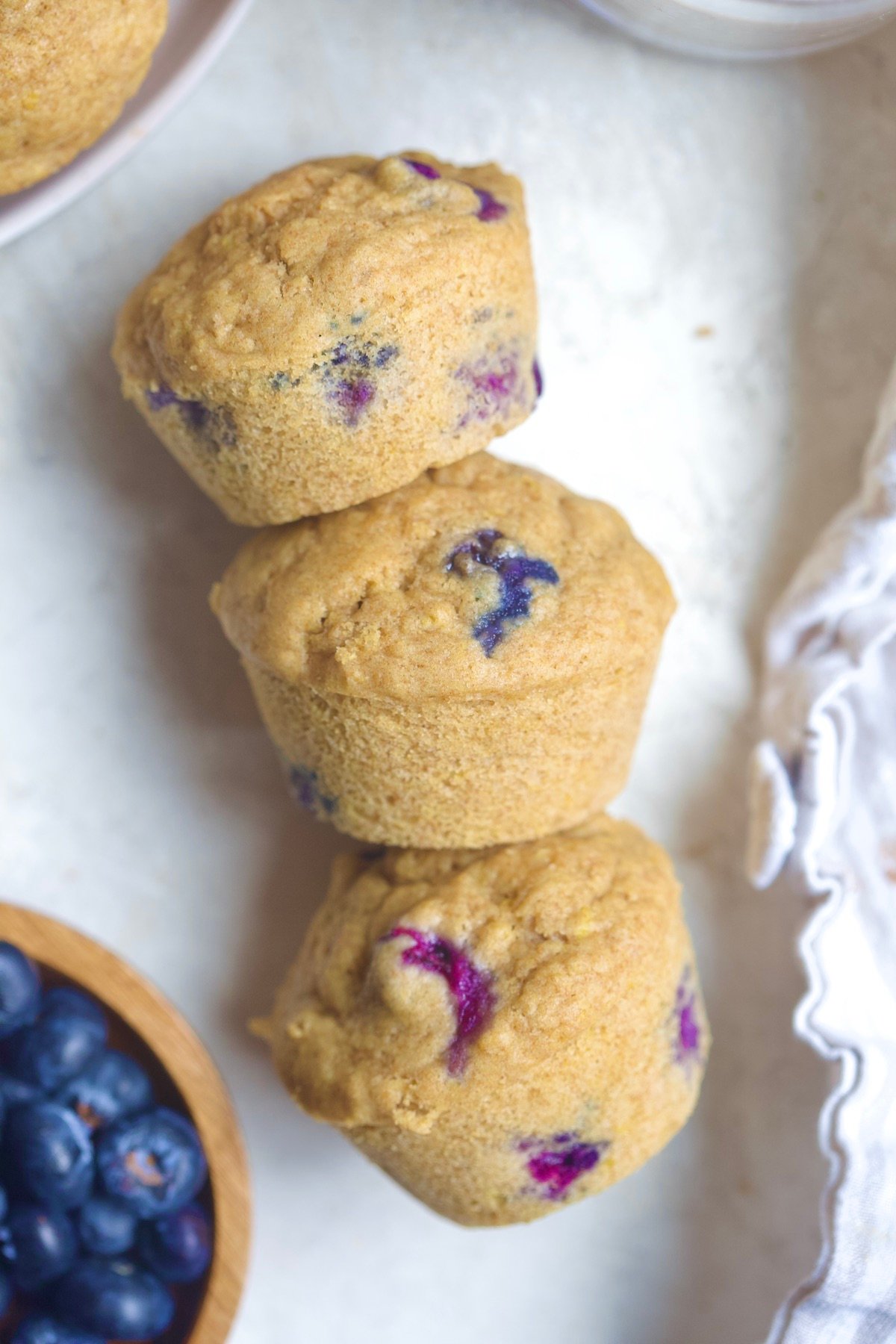 three blueberry muffins