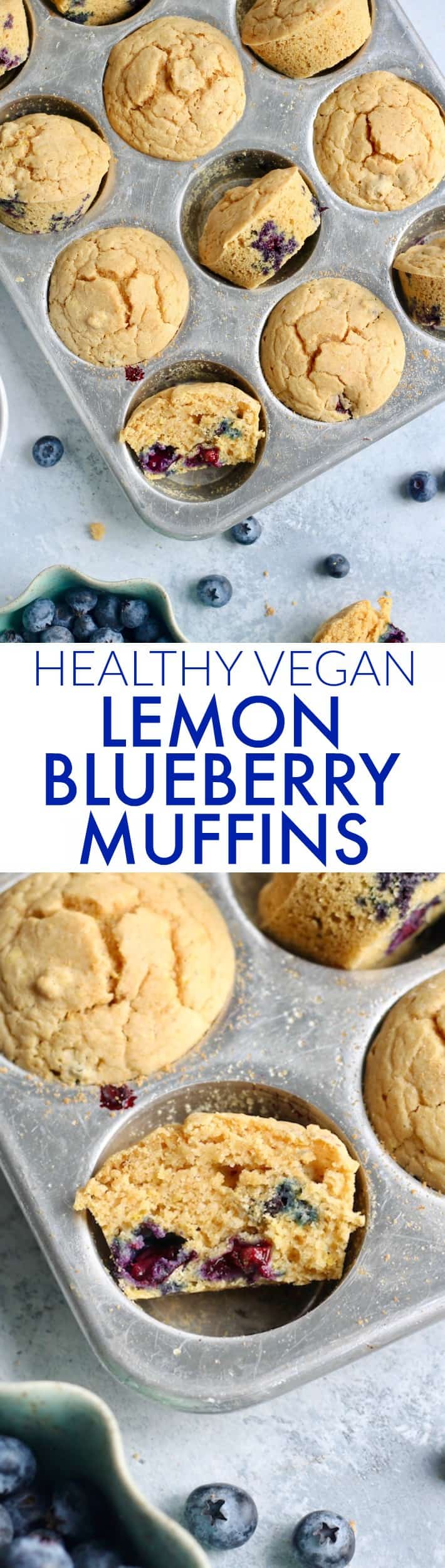 Delicious, fluffy, 100% whole grain & vegan Lemon Blueberry Muffins bursting with bright lemon flavor! Moist, healthy, irresistible muffins the whole family will love.