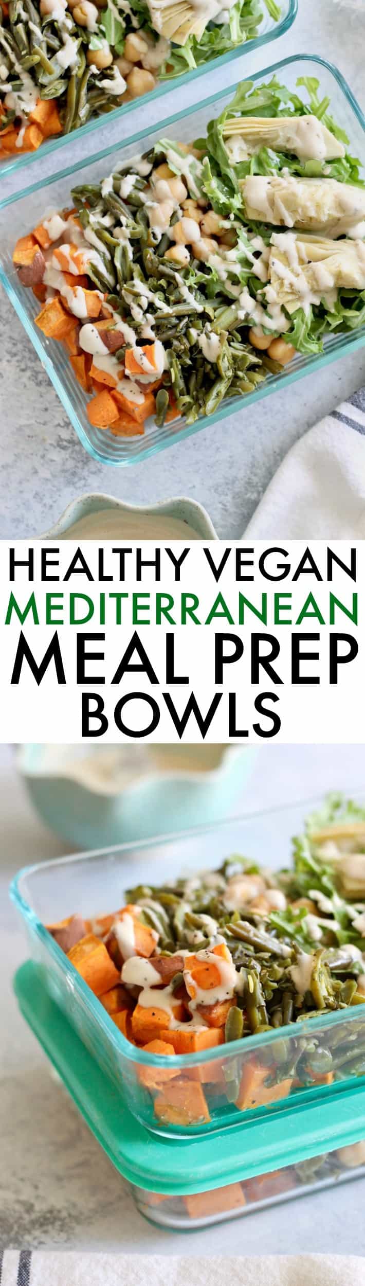 These hearty Mediterranean Meal Prep Bowls with lemon tahini sauce are packed with bright, fresh flavors for a filling, healthy, and satisfying meal. Vegan and gluten-free!