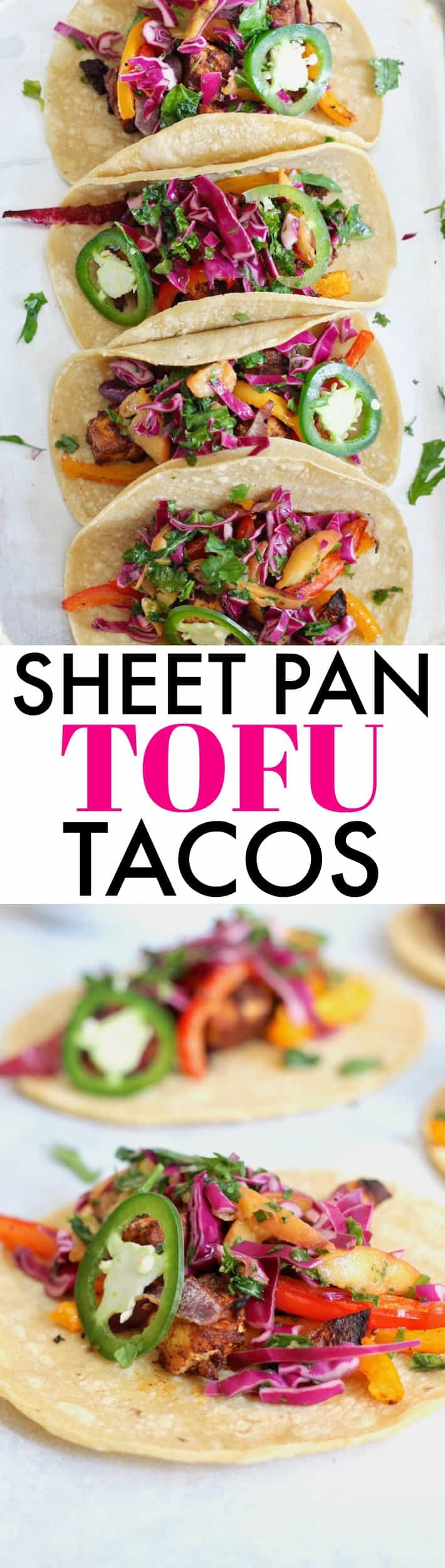 Change the tofu game with these delicious Zesty Sheet Pan Tofu Tacos with Peach Kale Slaw! A fresh, flavorful, wholesome meal the entire family will devour. Vegan + gluten-free.