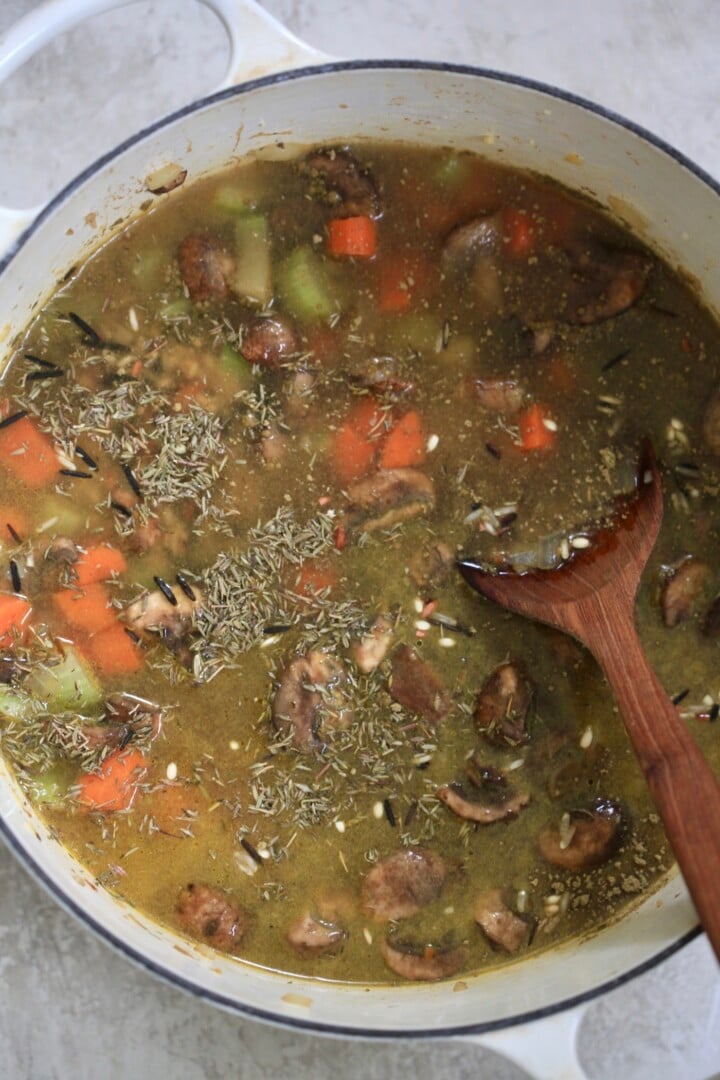 white pot with veggie soup