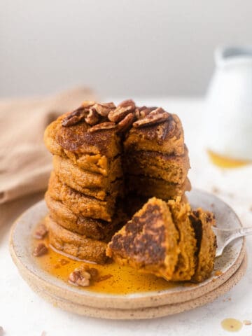 stack of pancakes bite removed