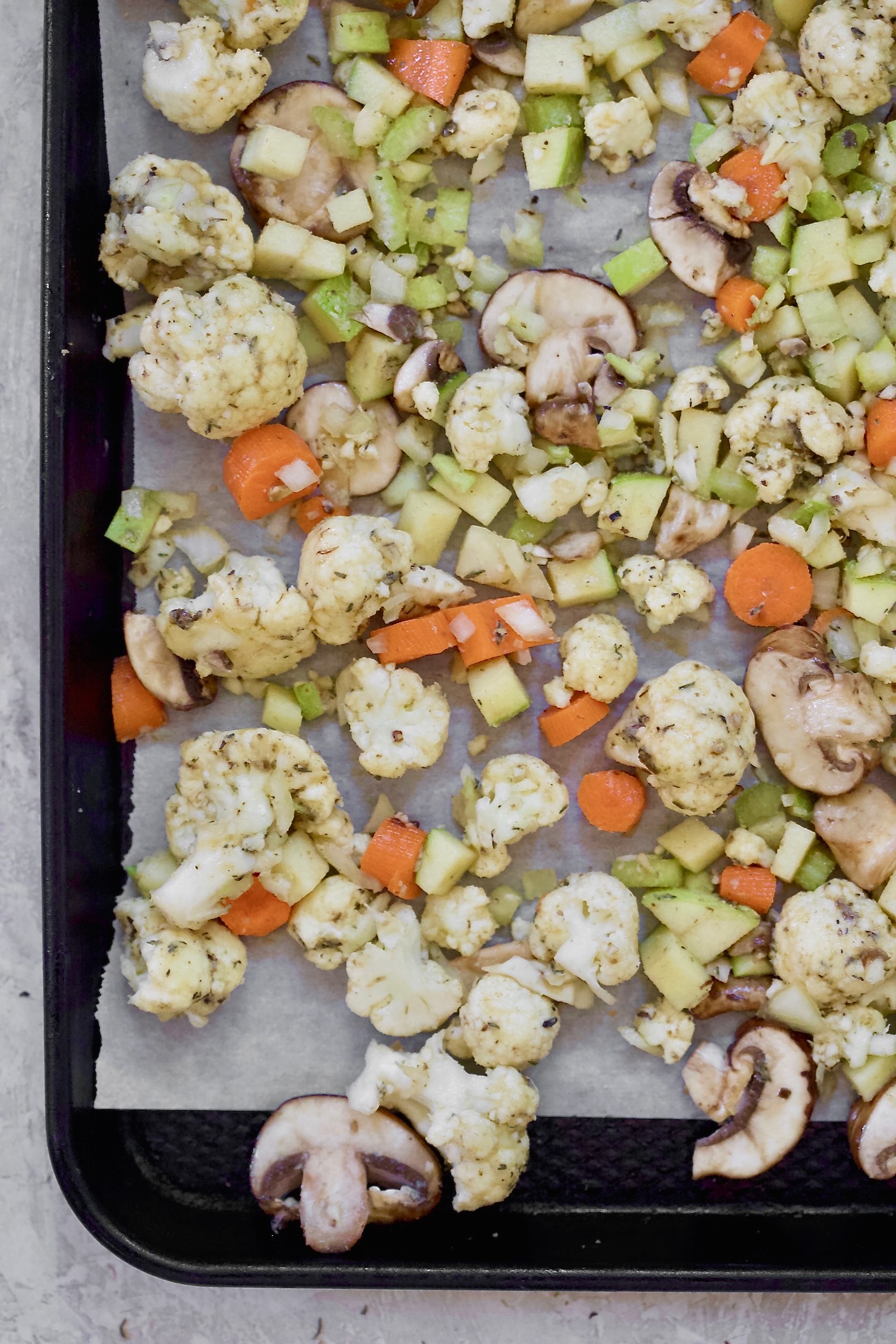 veggies on baking sheet.