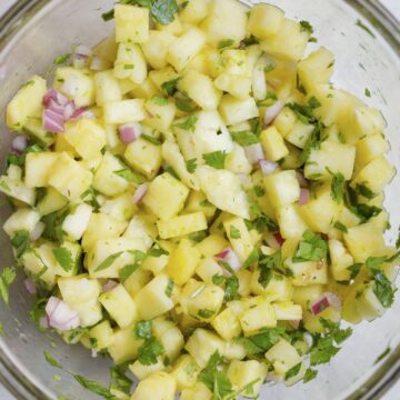 pineapple salsa mixed in bowl