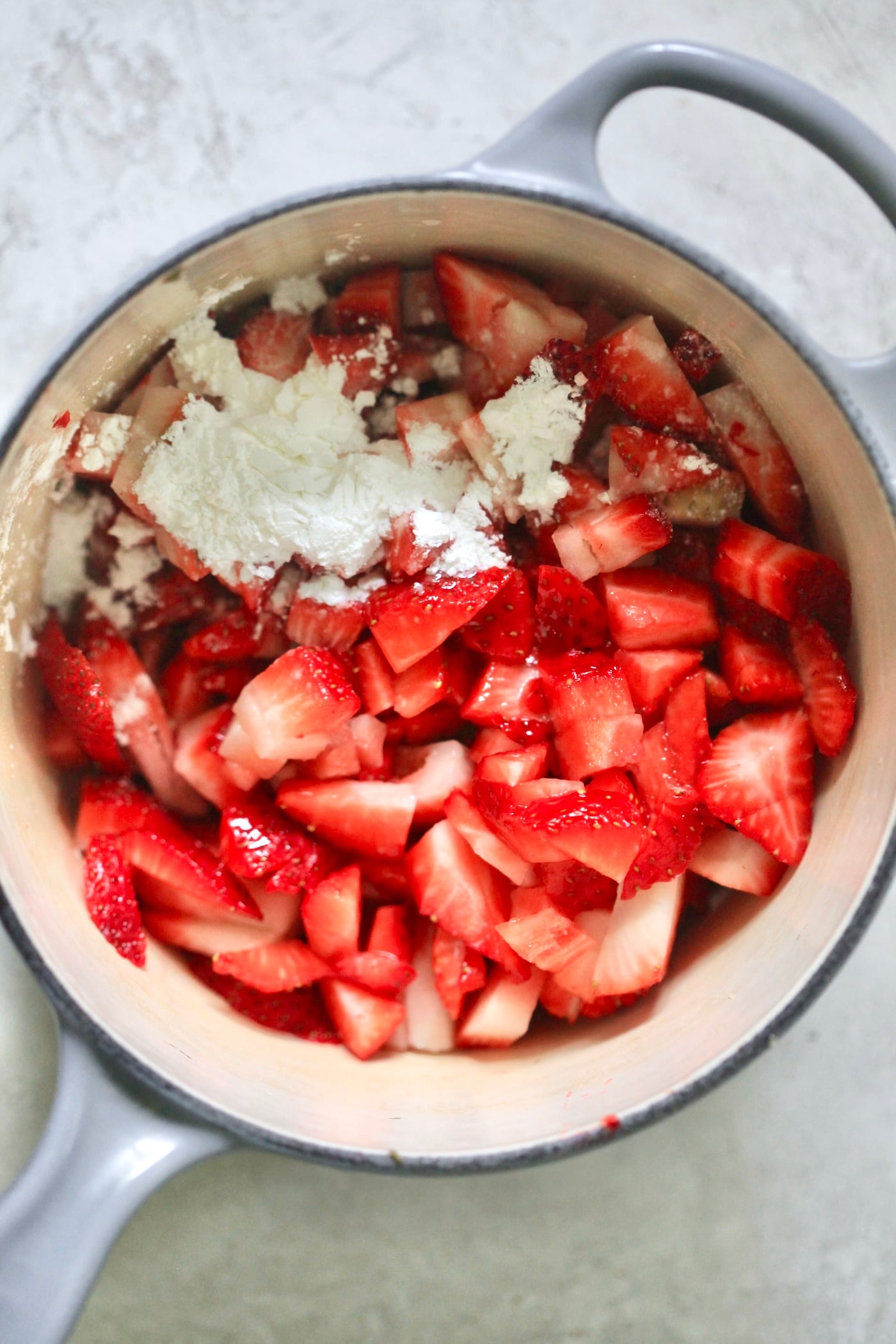 pot with strawberries and cornstarch