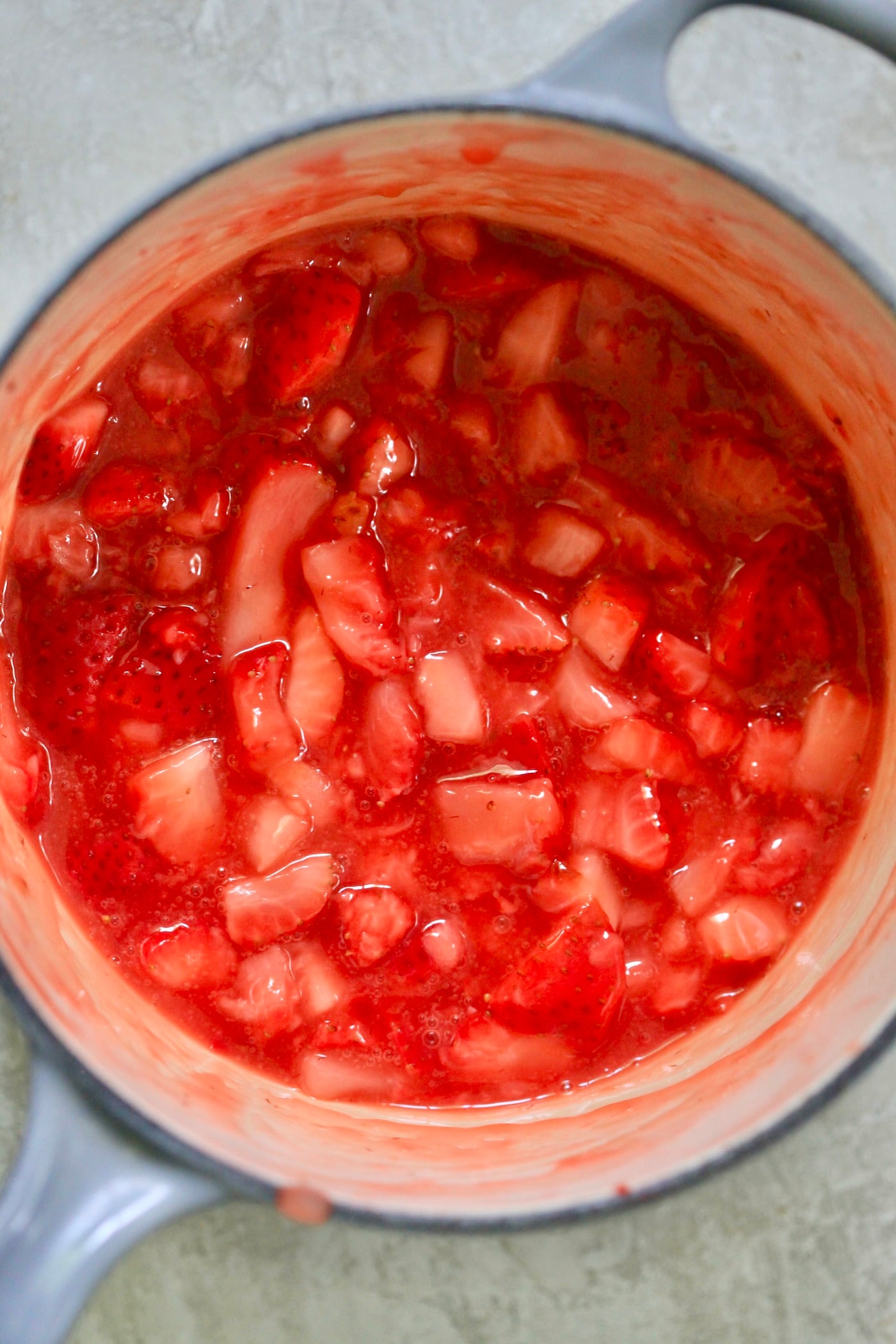 pot with cooked strawberries