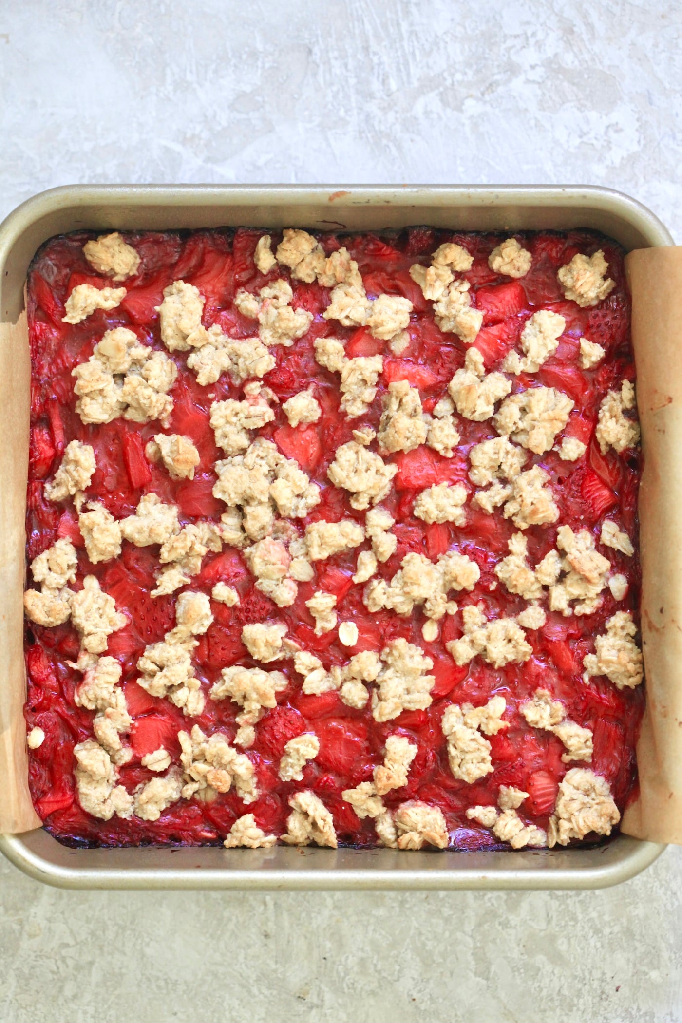 cooked strawberry bars in pan
