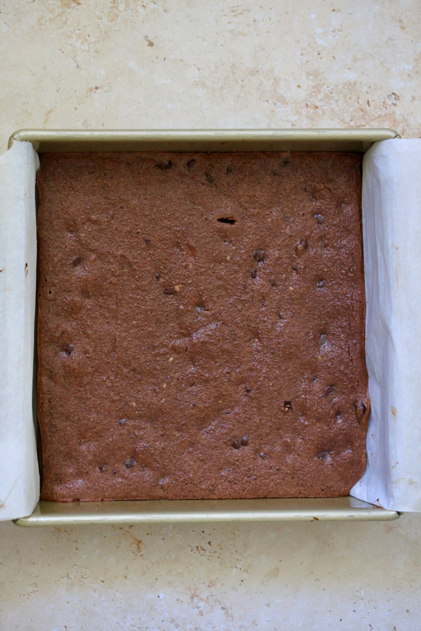 baked brownies in square pan.