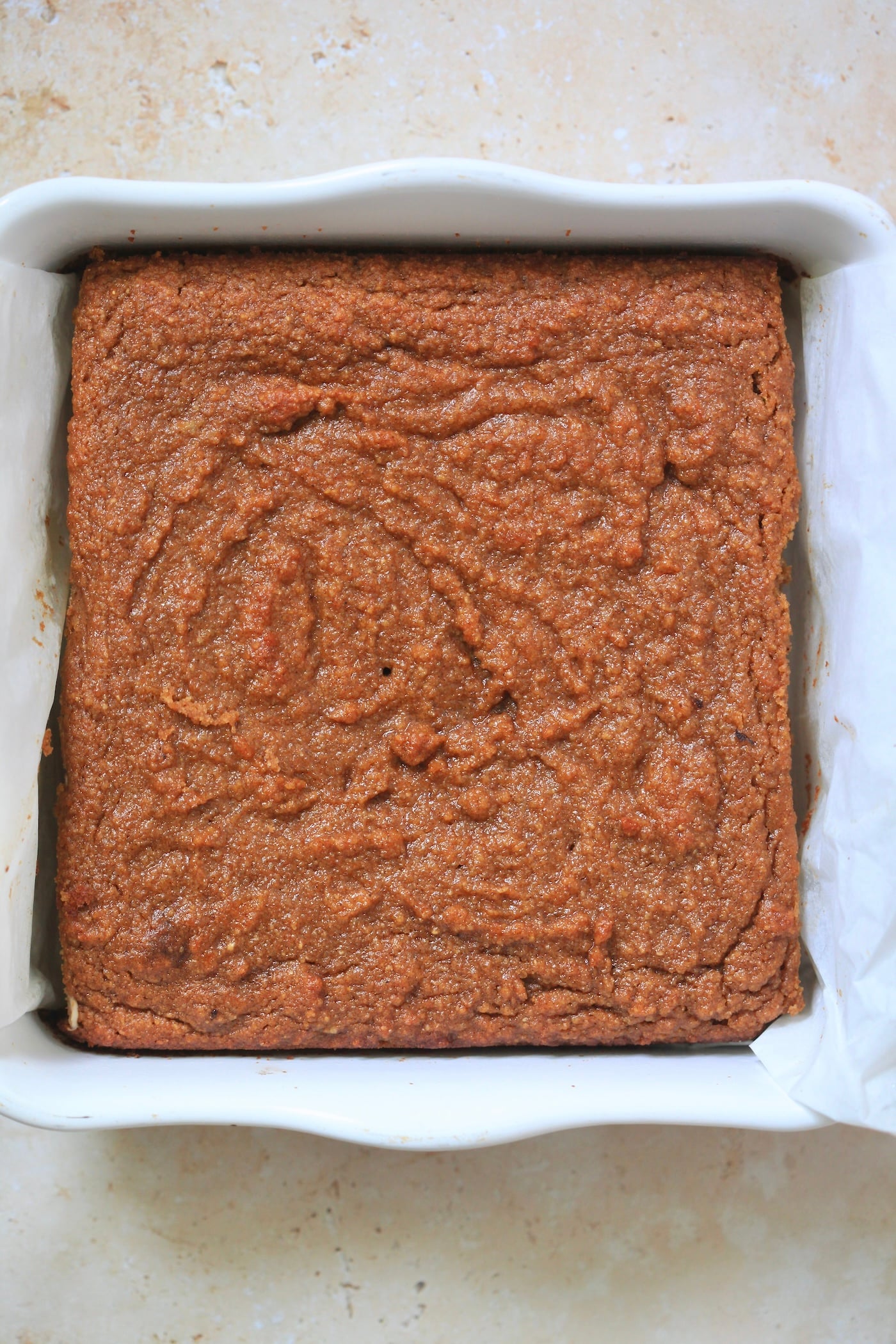 baked orange cake in pan.