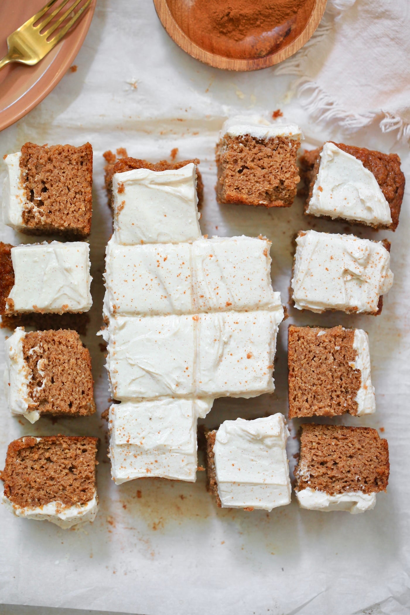 orange cake pieces with frosting