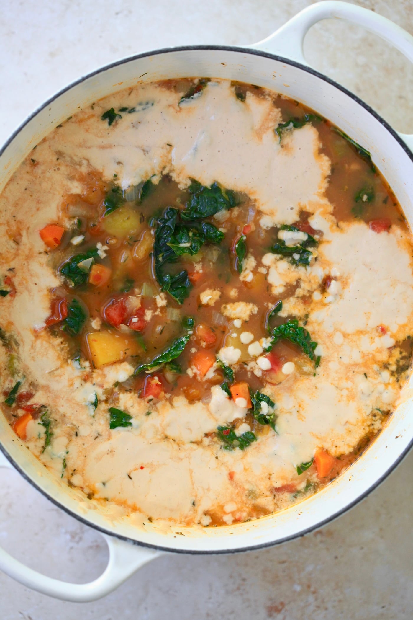cream added to soup