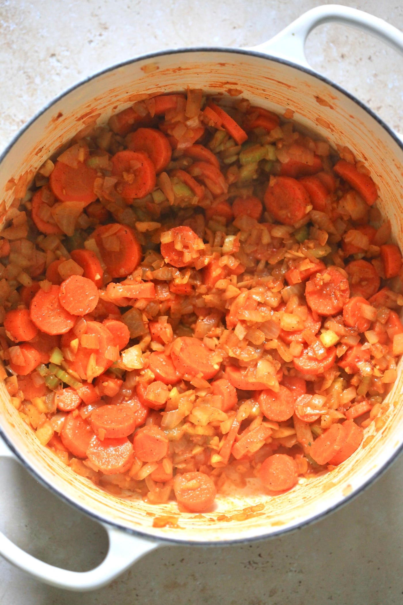 carrots in pot with lentils.