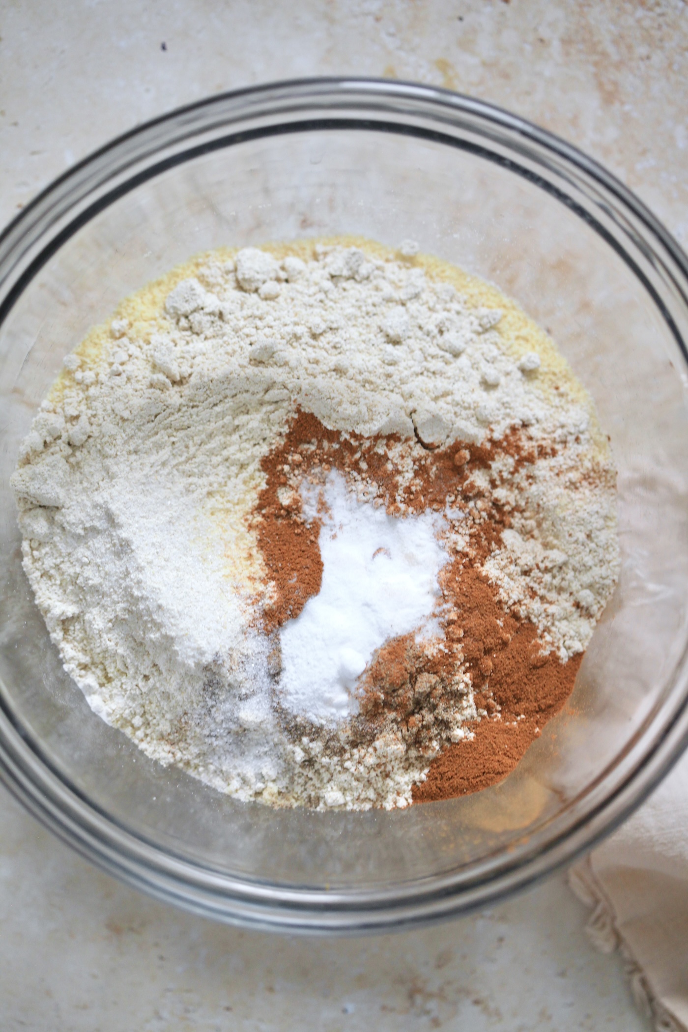flour and cinnamon in mixing bowl.