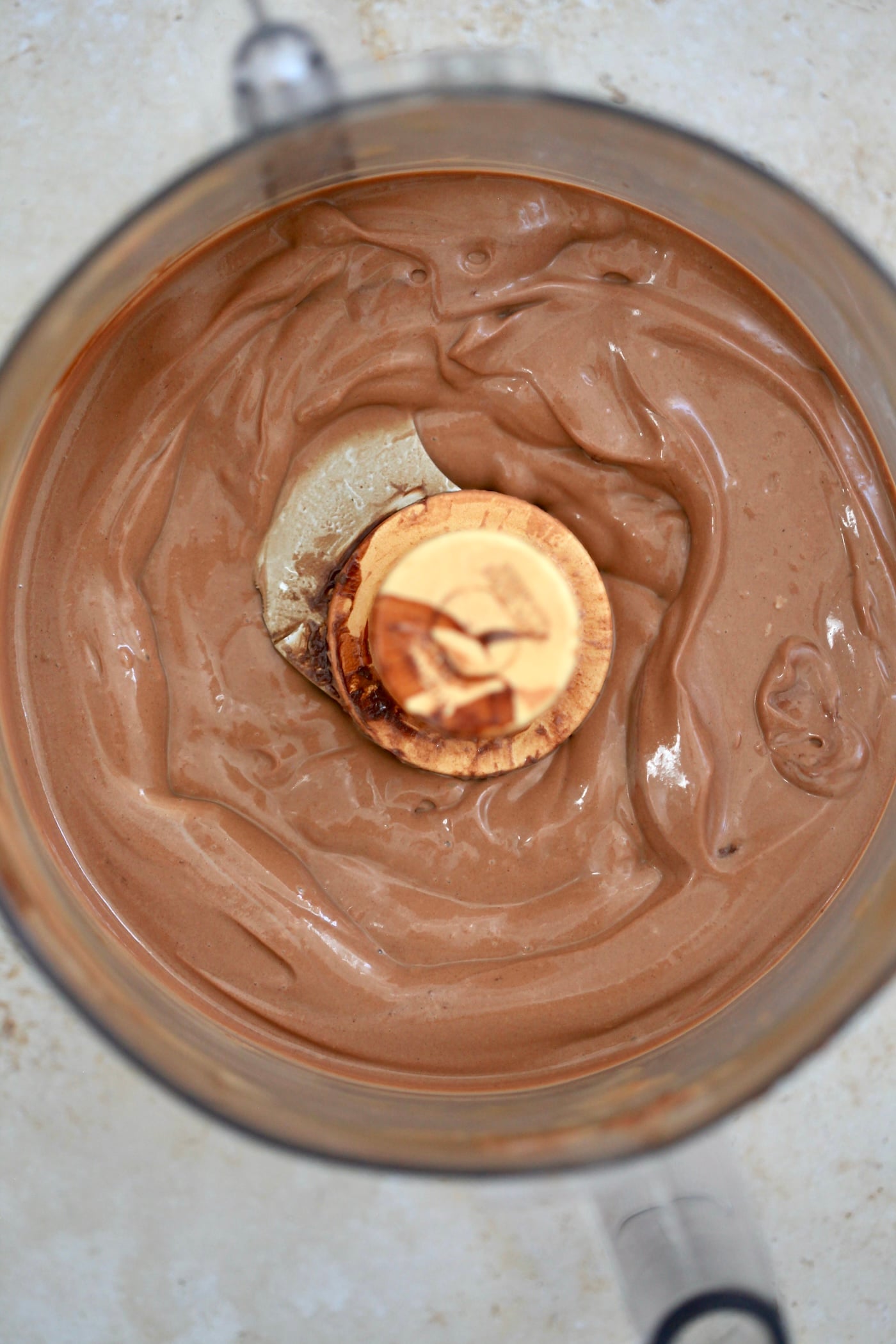 blended chocolate pudding in food proccesor