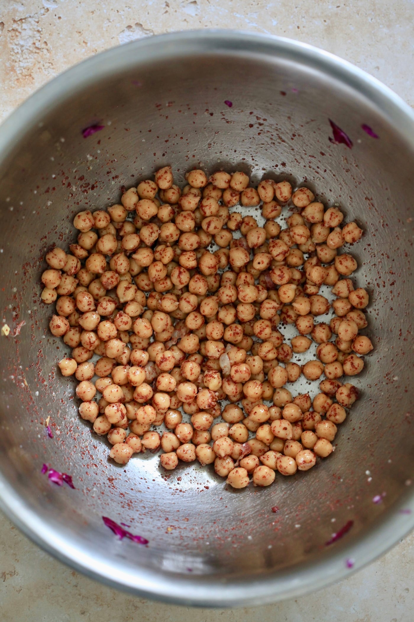 chickpeas in mixing bowl
