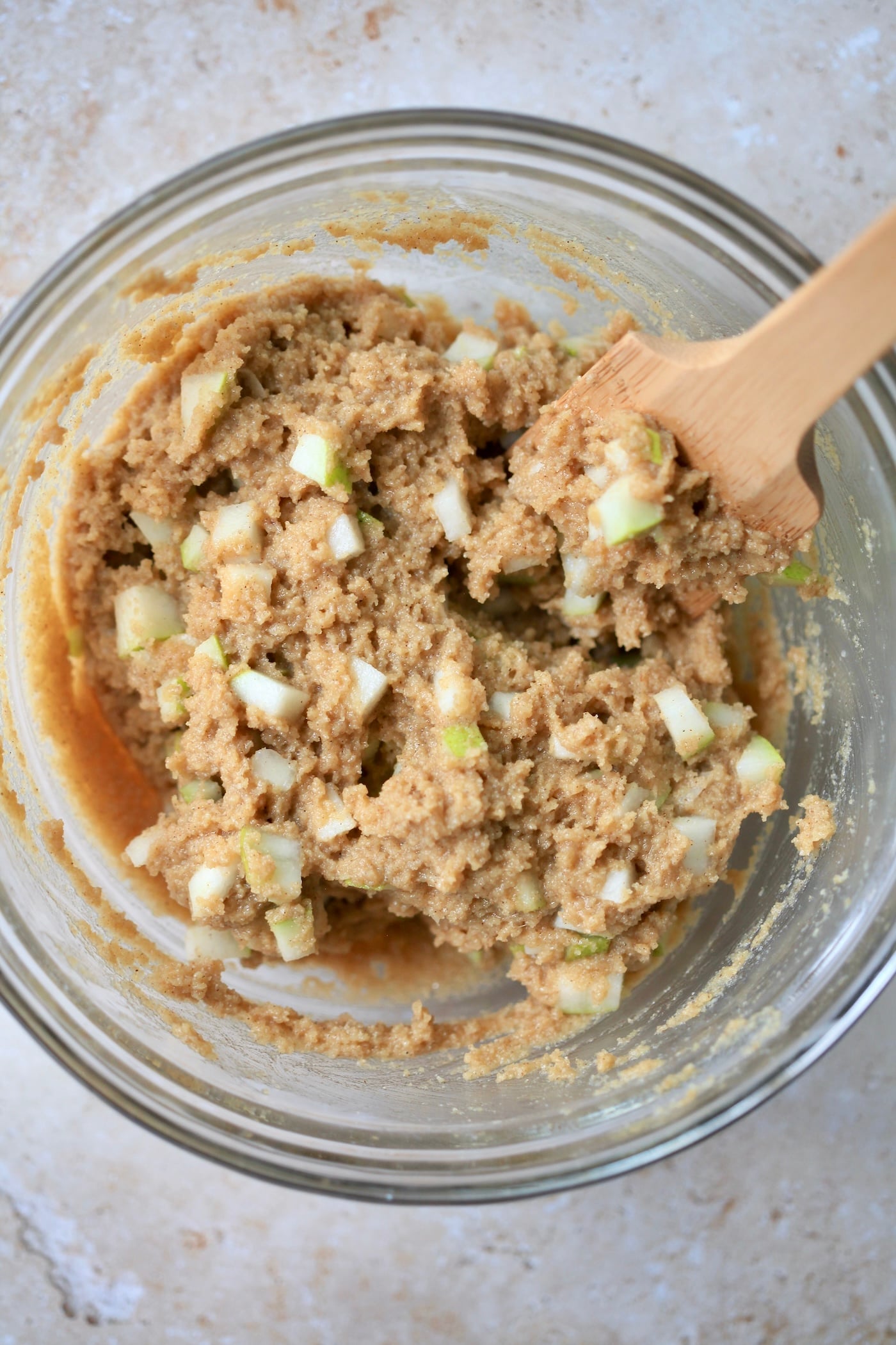 mixed pear muffin batter.