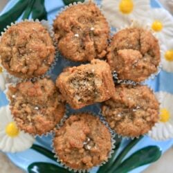blue flower plate 7 muffins on it