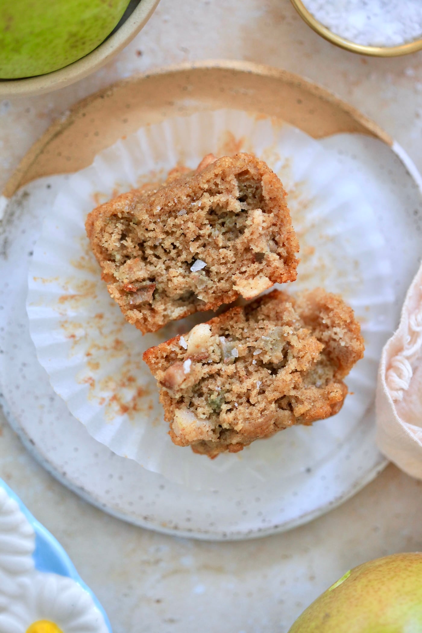 pear muffin cut in half