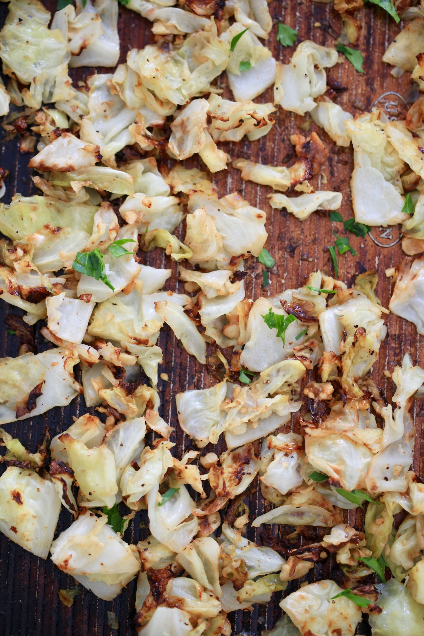 roasted cabbage on pan.