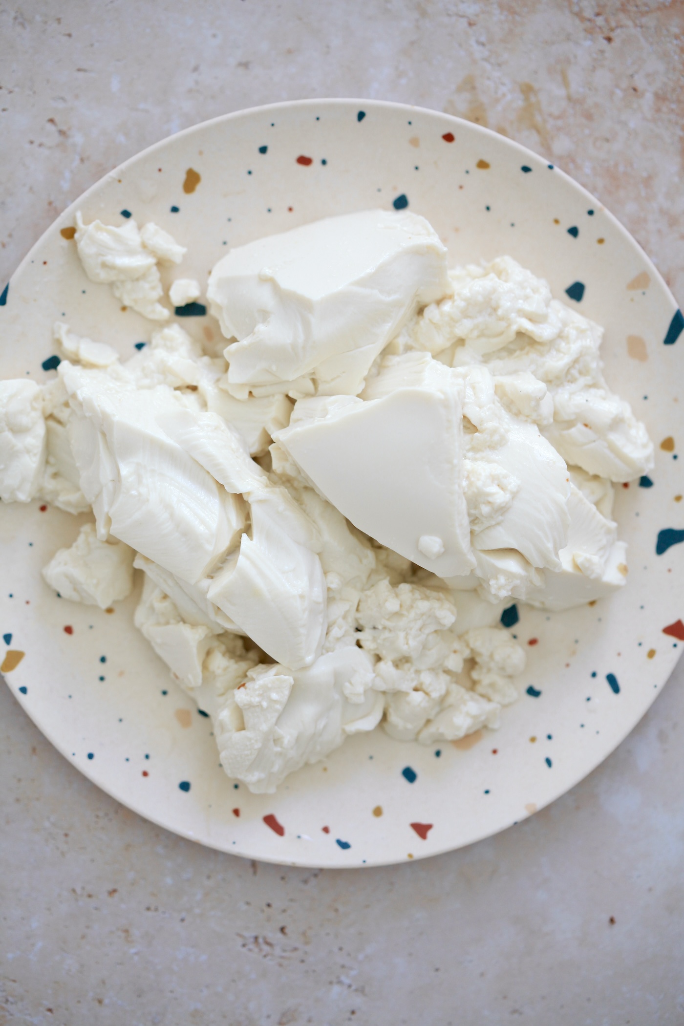 crumbled tofu on plate.