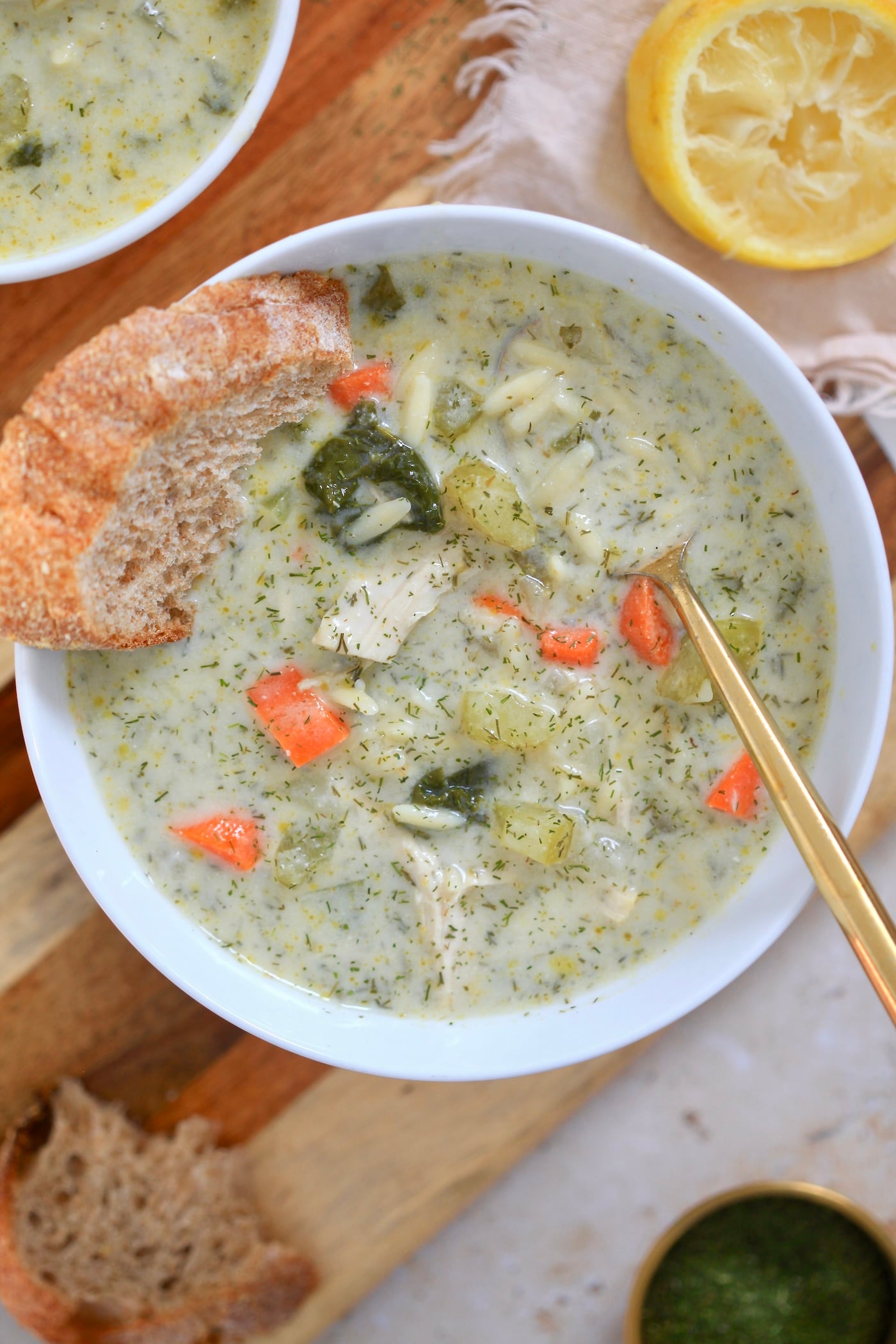 Creamy Lemon Chicken Orzo Soup with Spinach - Hummusapien