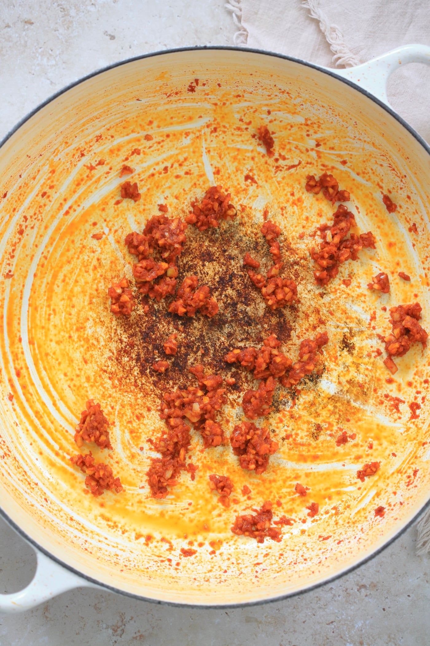red curry paste in pan