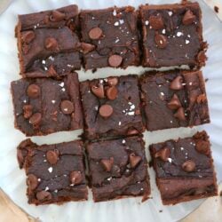 plate of nine sliced brownies.
