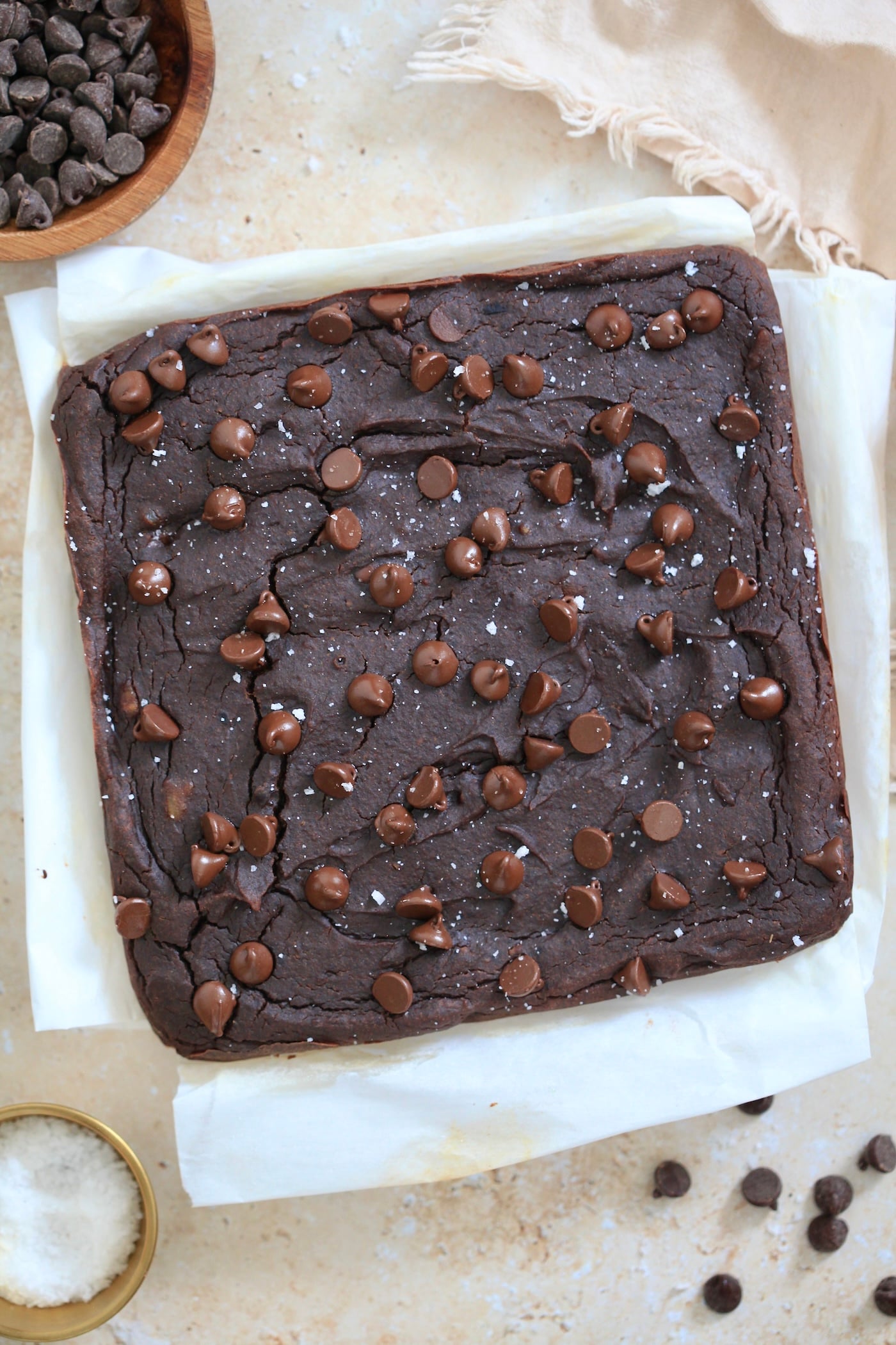 unsliced baked brownies.