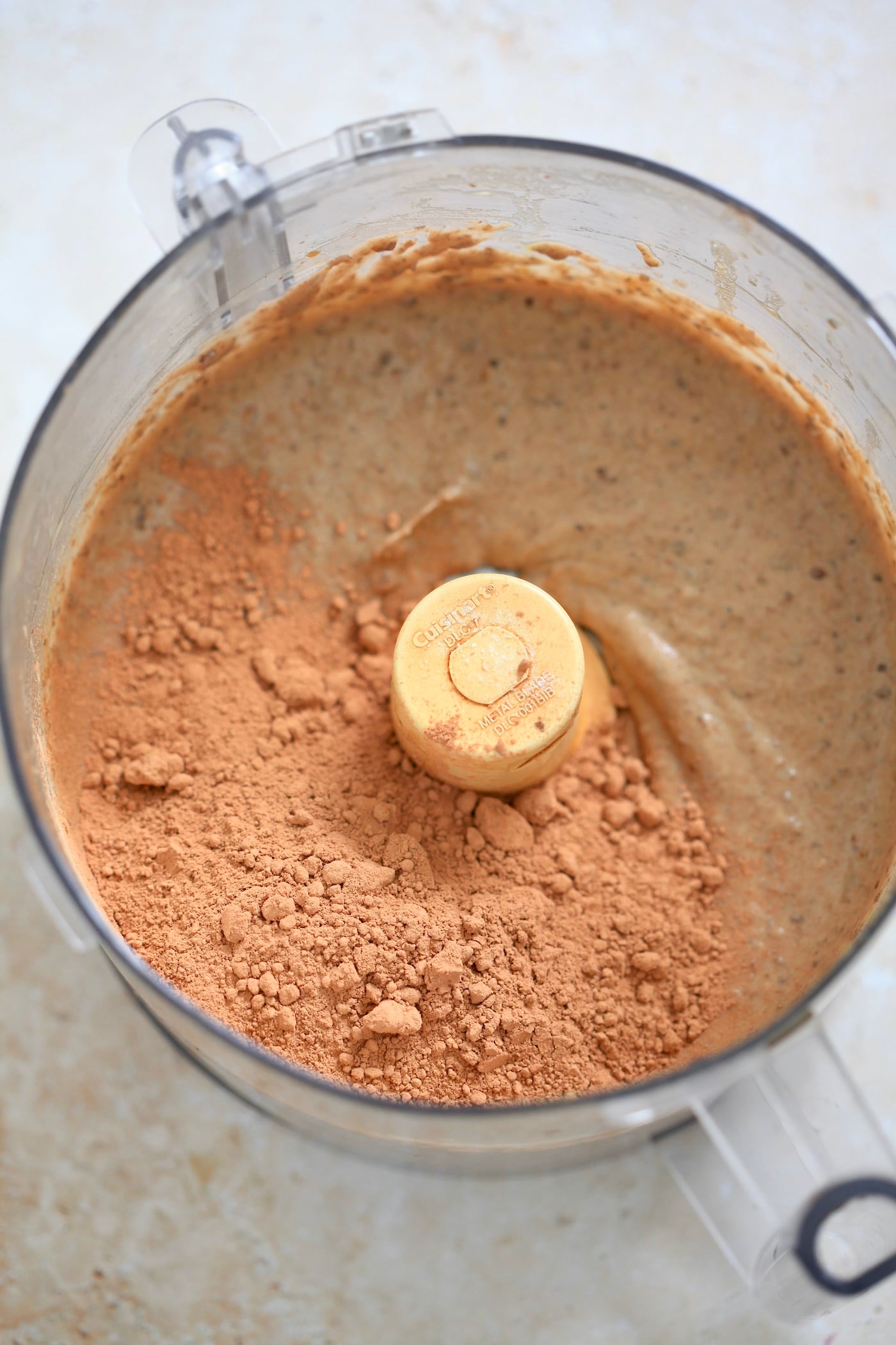 cocoa powder in food processor.