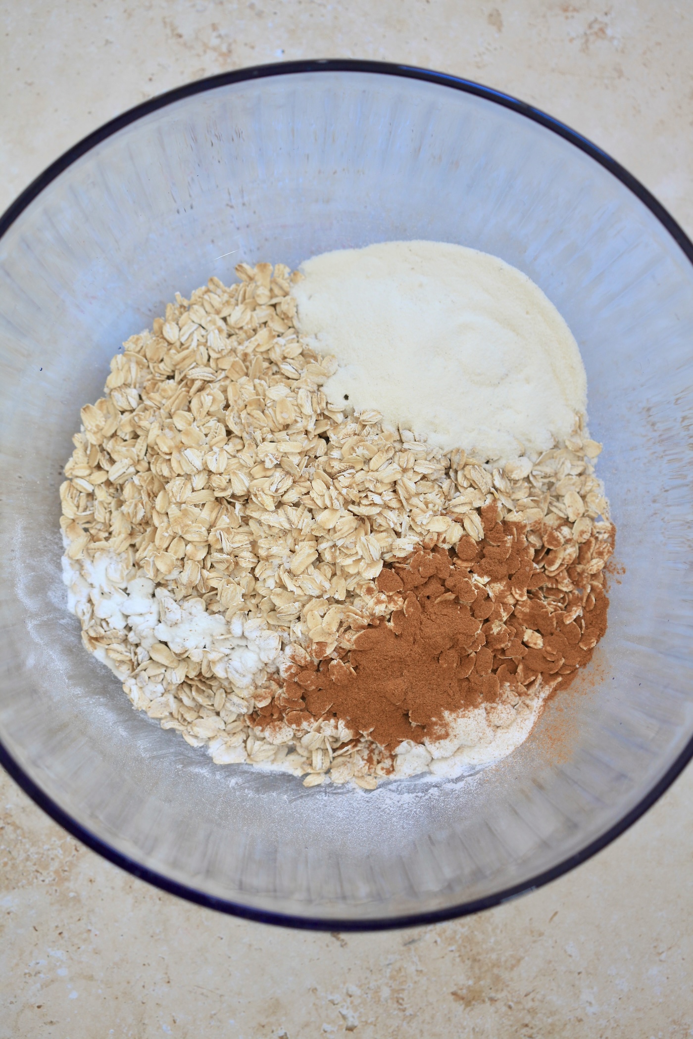 oatmeal and cinnamon in mixing bowl.
