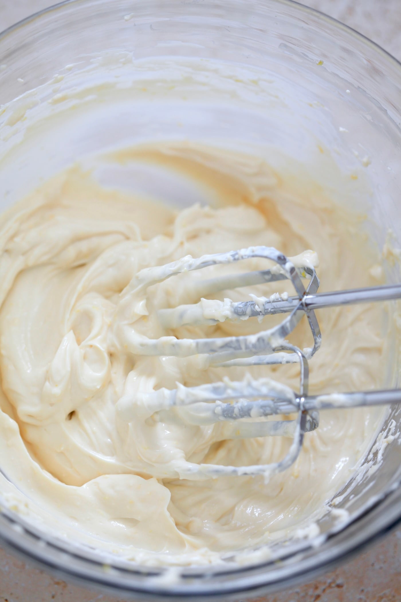 blended white frosting with beaters