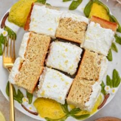 sliced lemon cake with frosting on plate