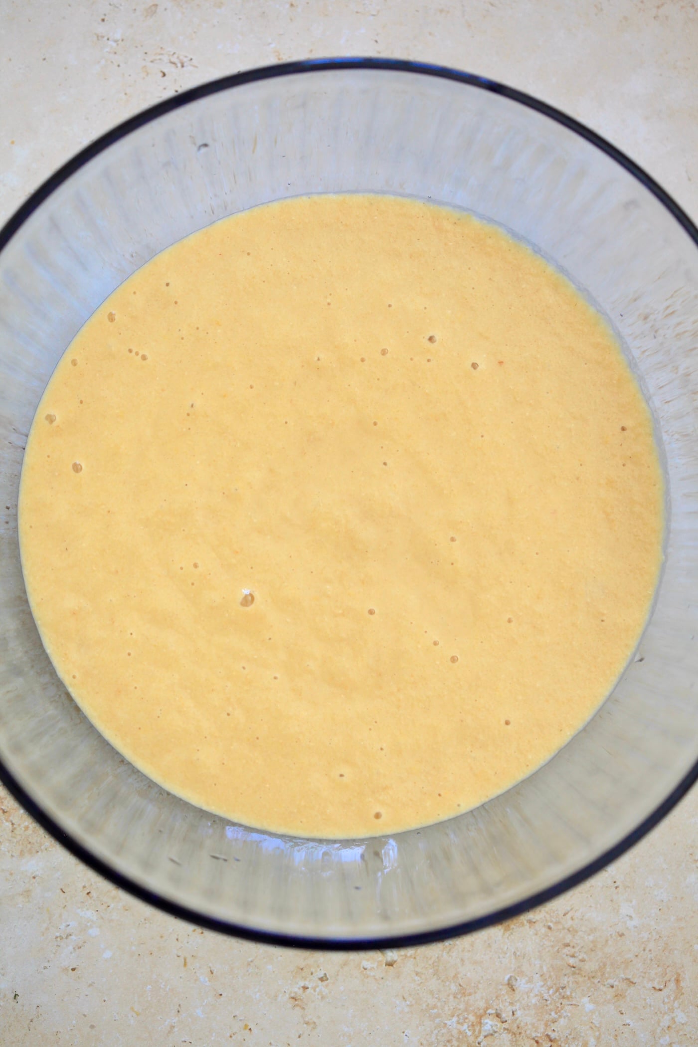 yellow cake batter in bowl.