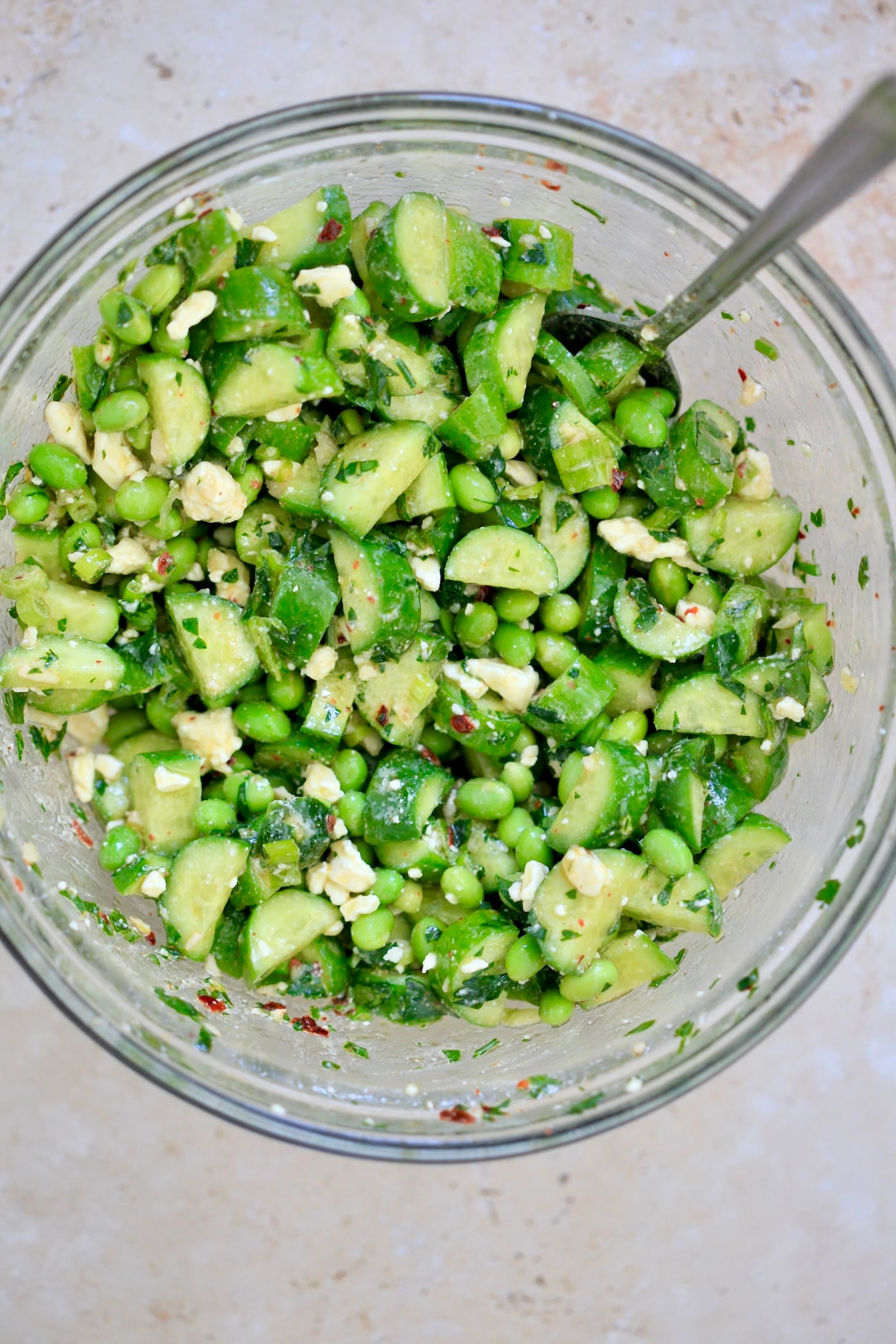 mixed edamame salad in bowl.