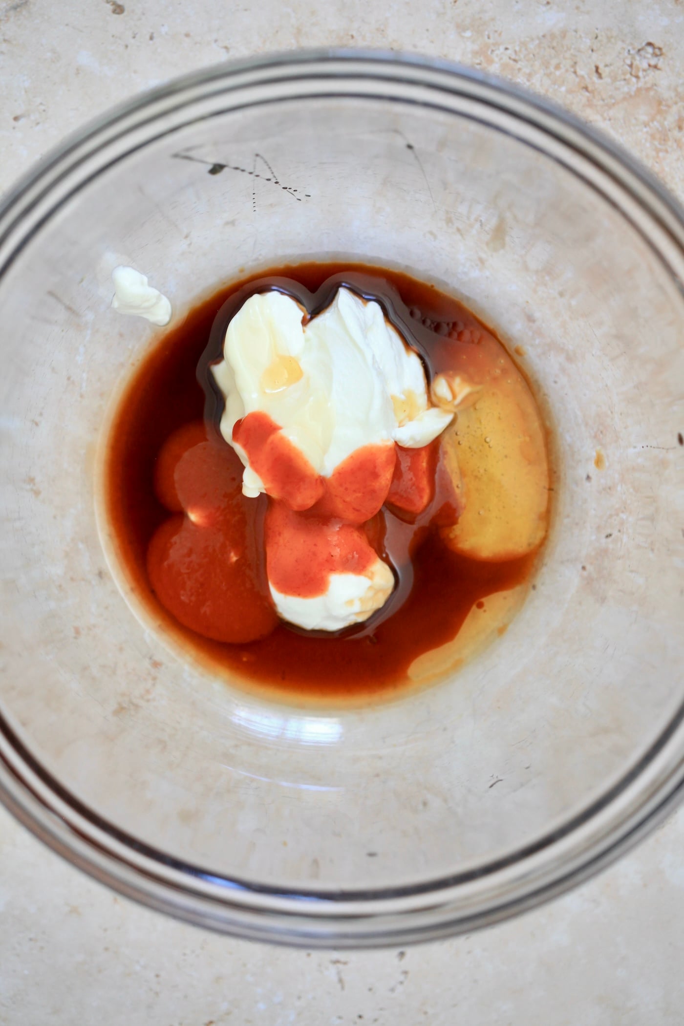 yogurt and soy sauce in mixing bowl.