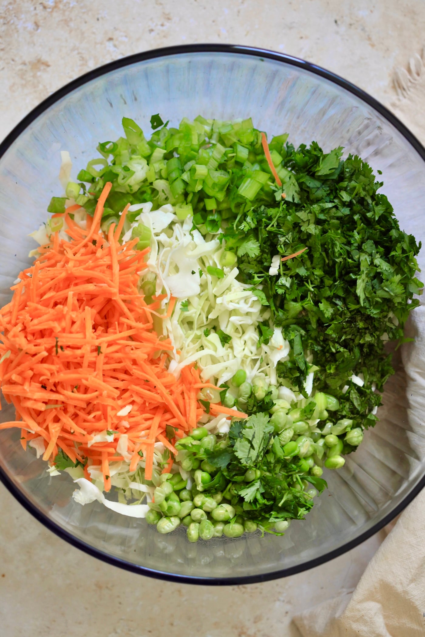 bright veggies in big mixing bowl.