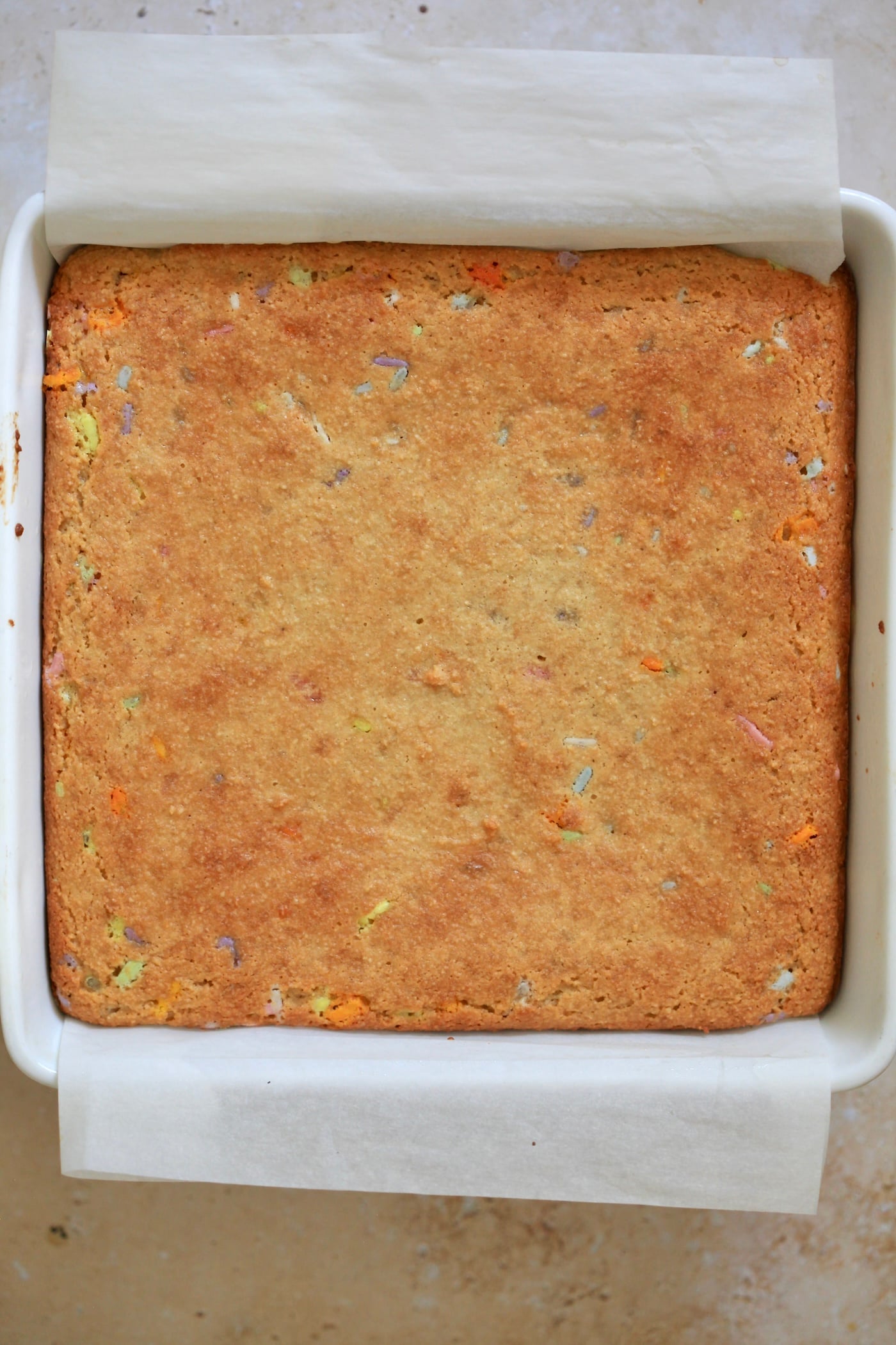 baked cake in pan